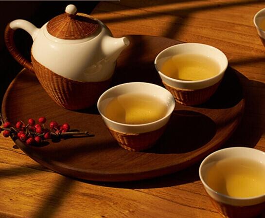 瓷胎竹编竹丝扣瓷茶具套装，家用办公茶壶茶杯泡茶器