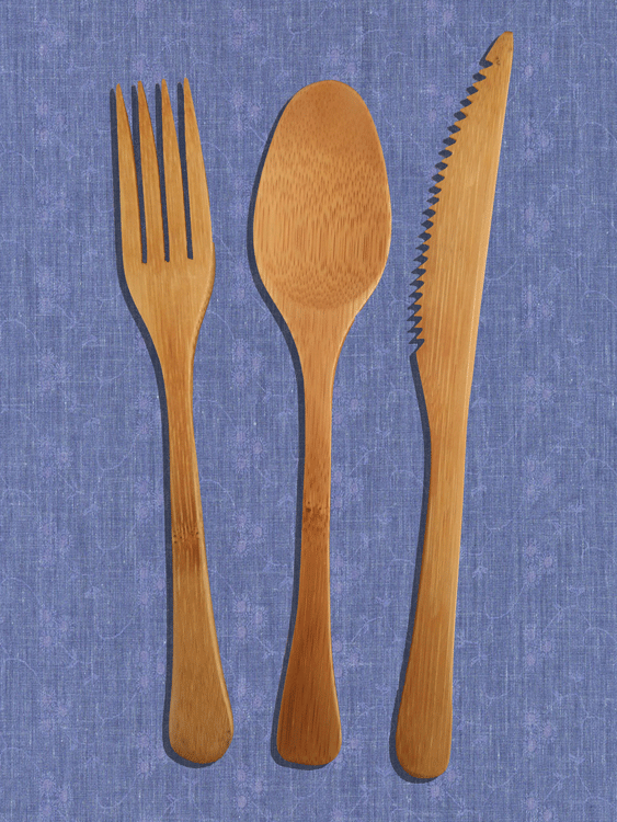 环保竹制餐具，勺刀叉三件套